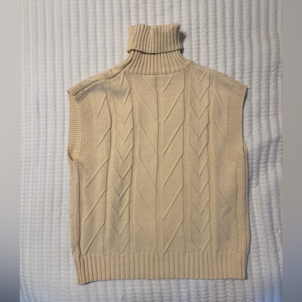 Cable Knit Turtleneck Sweater Vest - Cream